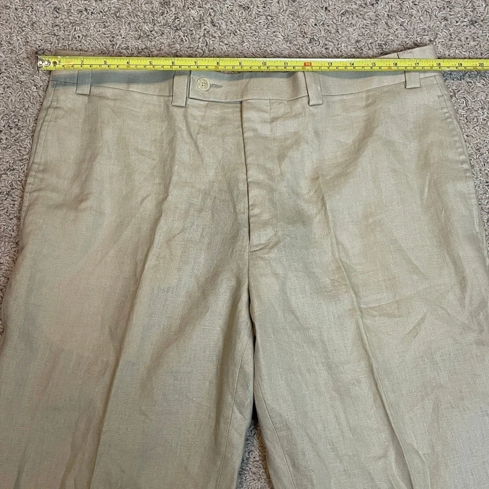 Calvin Klein‎ Pants Mens Size 36 100% Linen Beige Tan Flat Front Chino Trousers